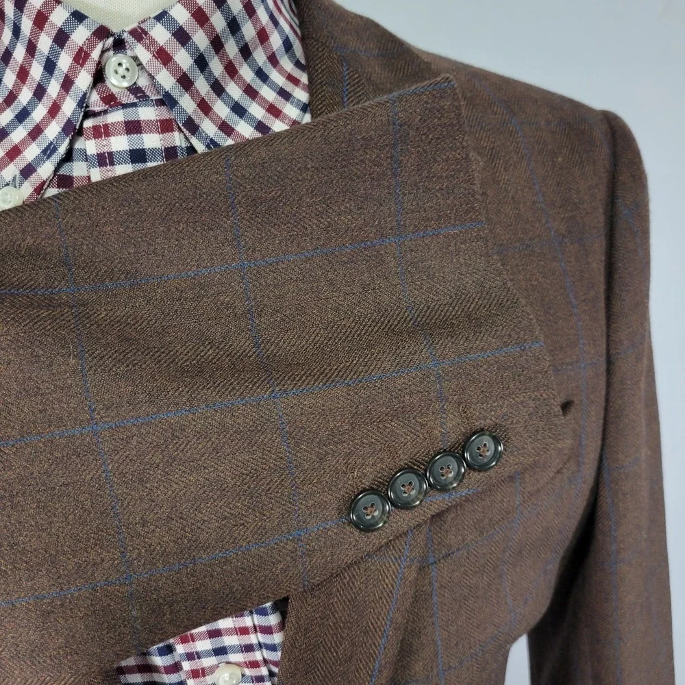 Stafford Men's Sport Coat Blazer Two Button Brown‎ Herringbone Plaid Classic 42R